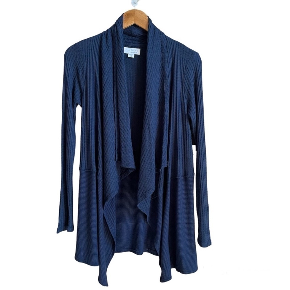Velvet Graham Spencer Blue Waffle Knit Cardigan Small - Picture 3 of 7